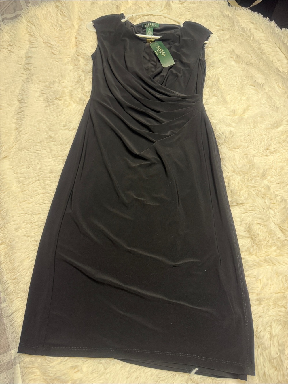 Ralph Lauren Black Draped Midi Sheath Dress